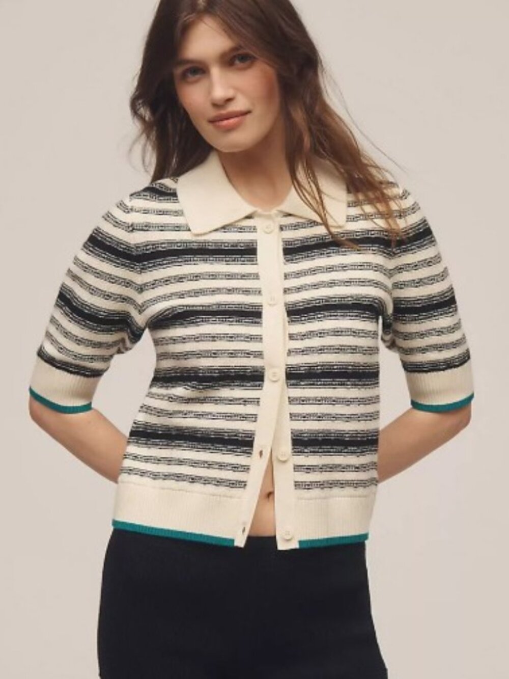 Anthropologie The Kinsley Collared Cropped Cardigan Sweater by Maeve - Size M